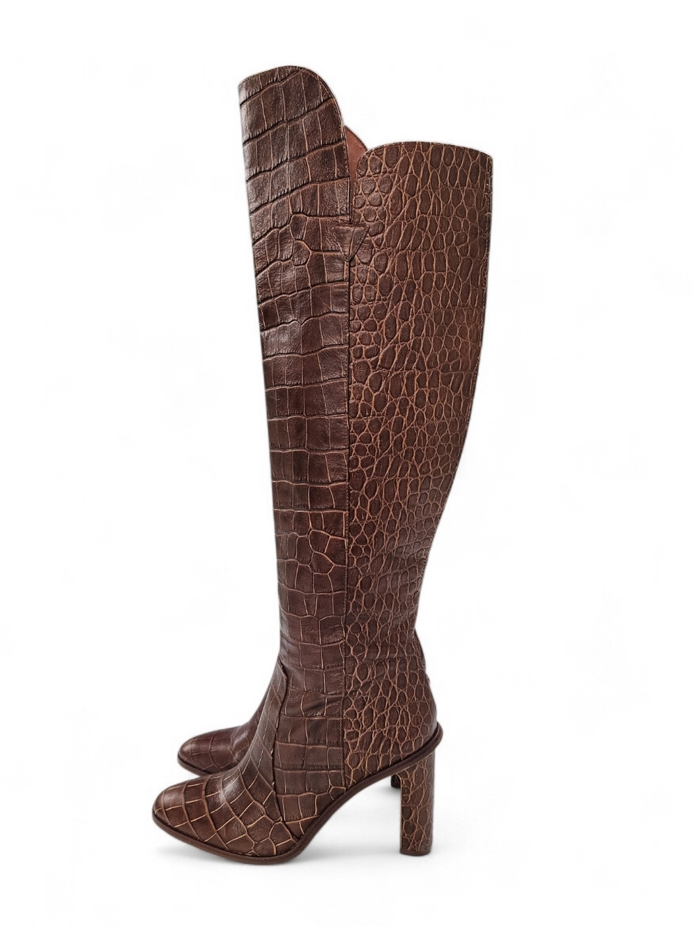 Vince Camuto Palley Embossed Leather Over The Knee Boots In Redwood Brown Sz 7.5 - Picture 7 of 12
